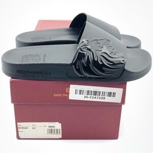 New $98 BRUNO MAGLI “Messe” Black Slip-On Sandals Slides Men’s Size US 8 | EU 41